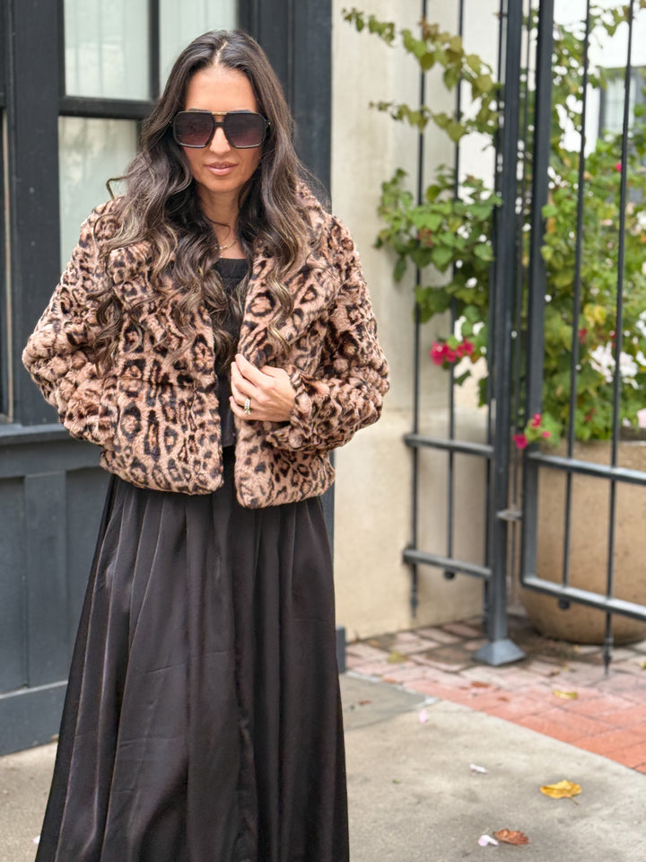 The Mia Leopard Cropped Faux Fur Jacket
