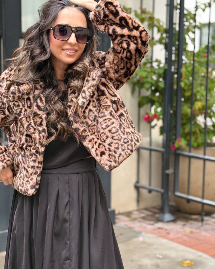 The Mia Leopard Cropped Faux Fur Jacket