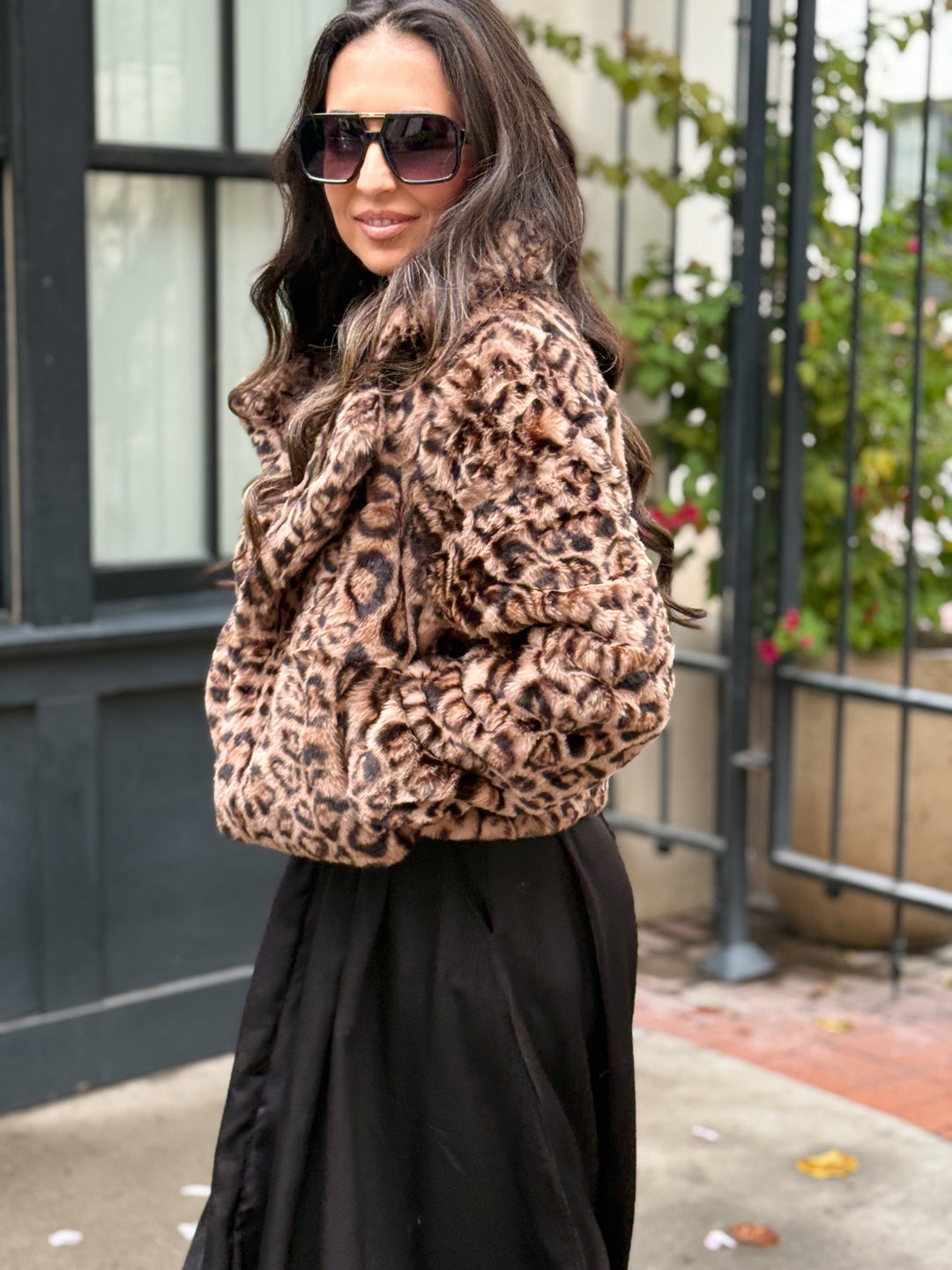 The Mia Leopard Cropped Faux Fur Jacket