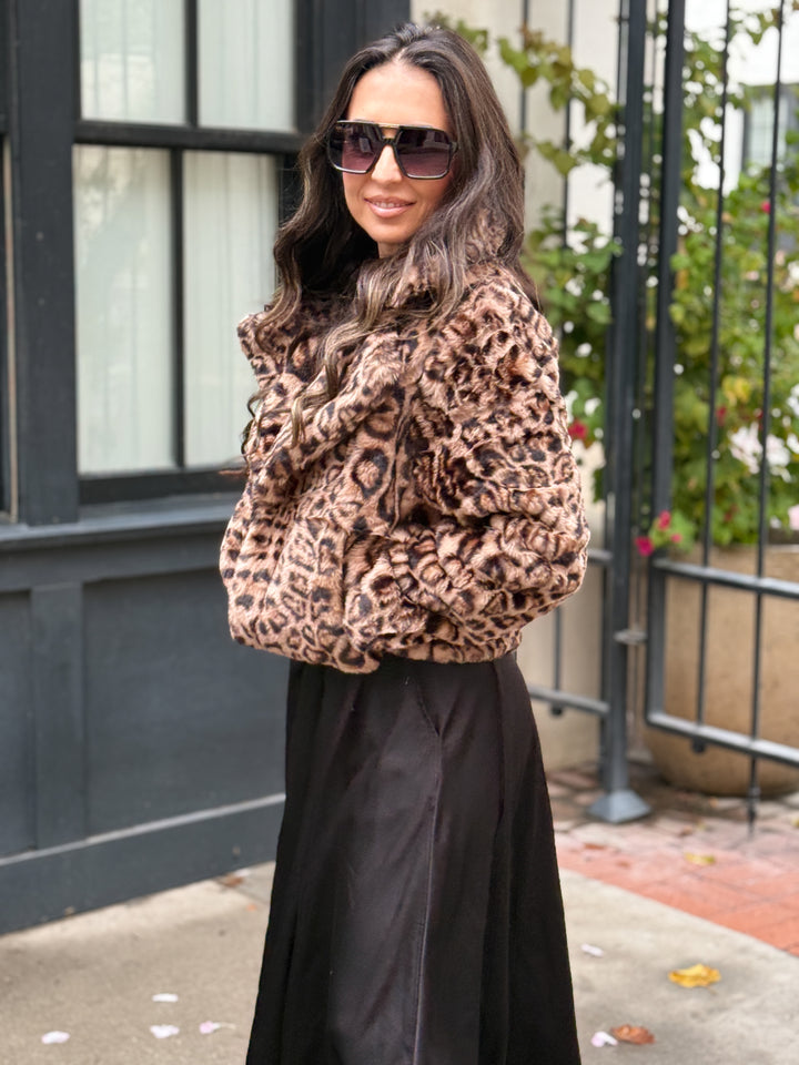 The Mia Leopard Cropped Faux Fur Jacket