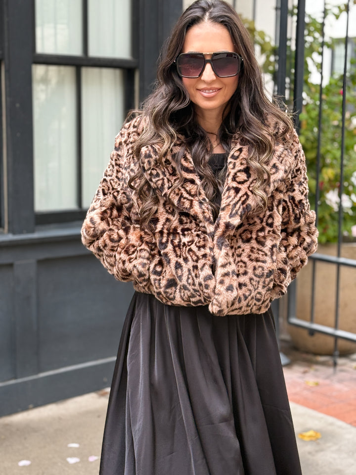 The Mia Leopard Cropped Faux Fur Jacket