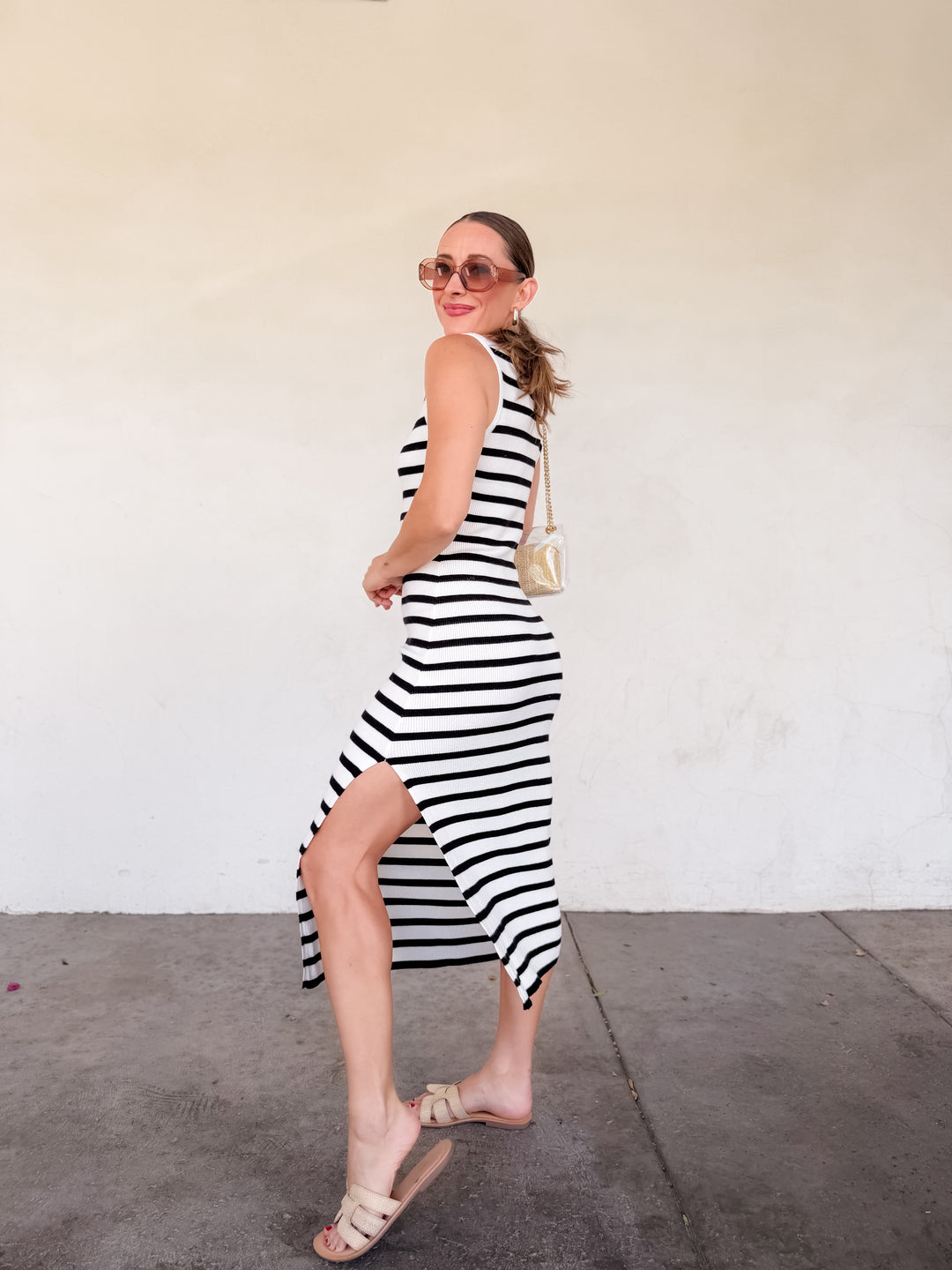 The Viv Striped Mock Neck Maxi Dress