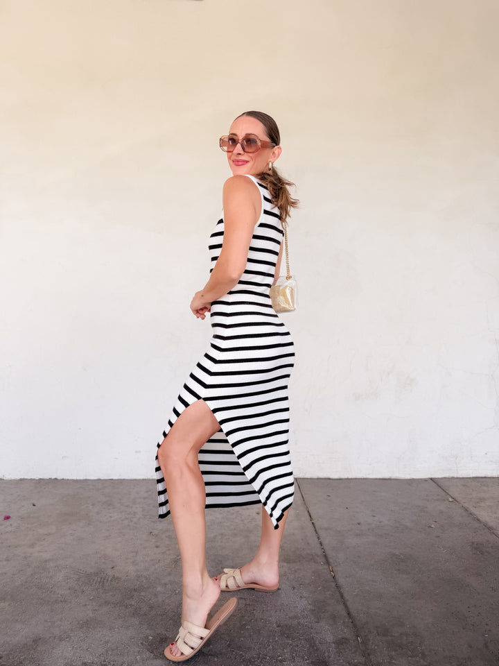 The Viv Striped Mock Neck Maxi Dress