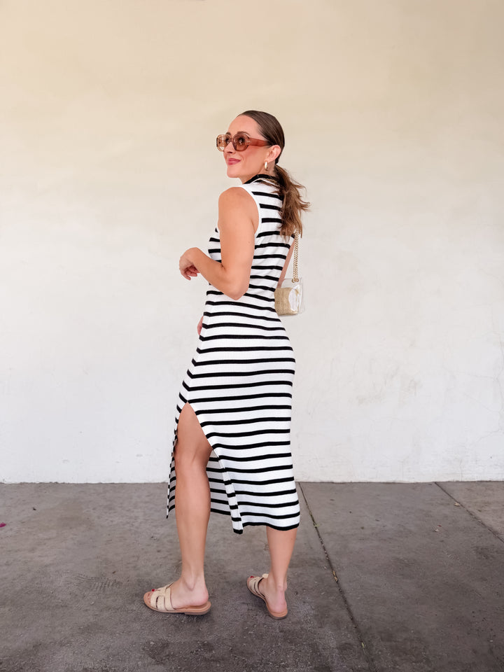 The Viv Striped Mock Neck Maxi Dress