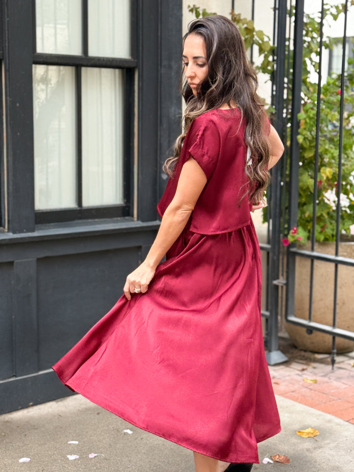 The Genevieve Satin Top - Burgundy