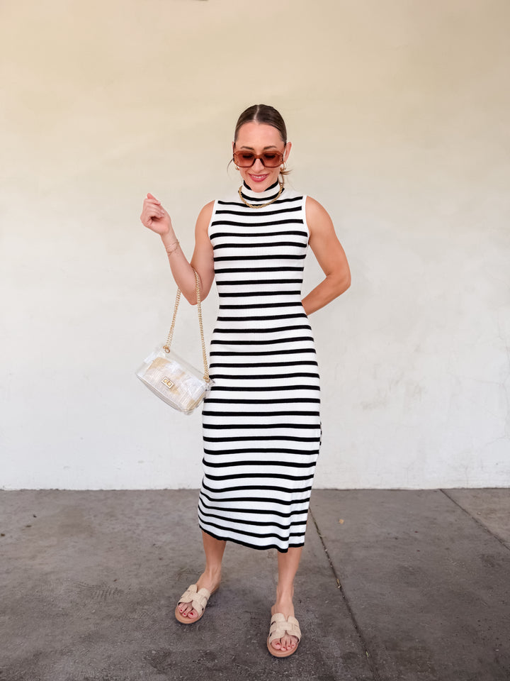 The Viv Striped Mock Neck Maxi Dress