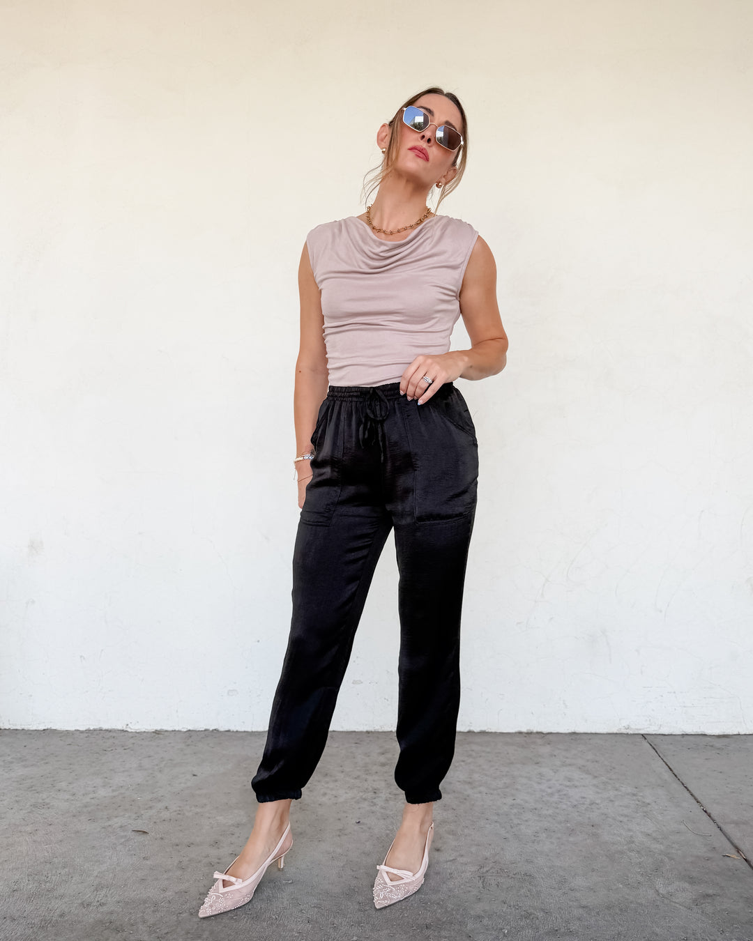 The Olivia Elastic Waist Jogger Pocket Pants - Black
