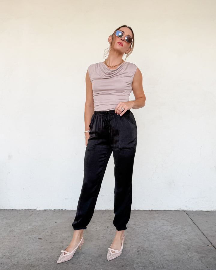 The Olivia Elastic Waist Jogger Pocket Pants - Black
