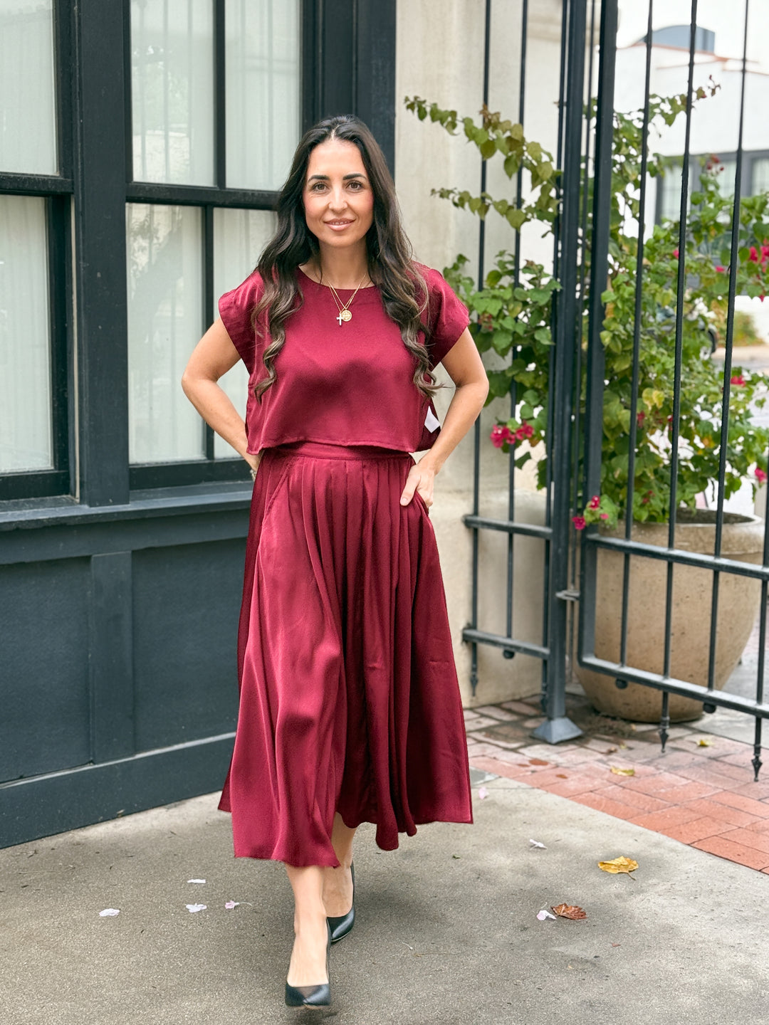 The Genevieve Satin Skirt - Burgundy