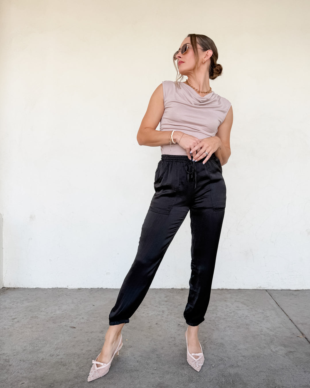 The Olivia Elastic Waist Jogger Pocket Pants - Black