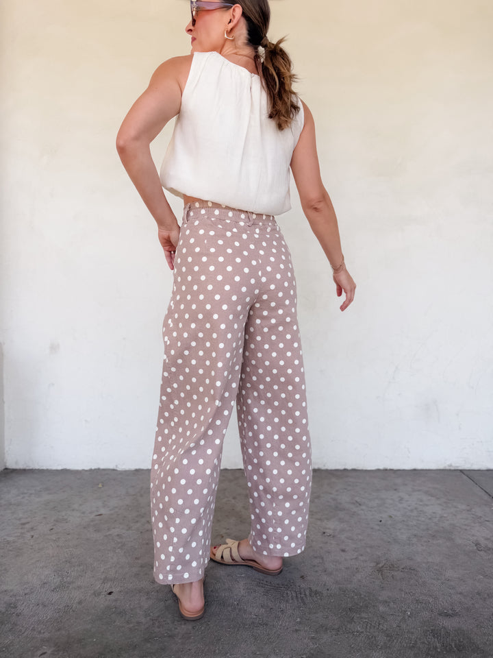 The Polka Dot Pleated Barrel Pants - Taupe