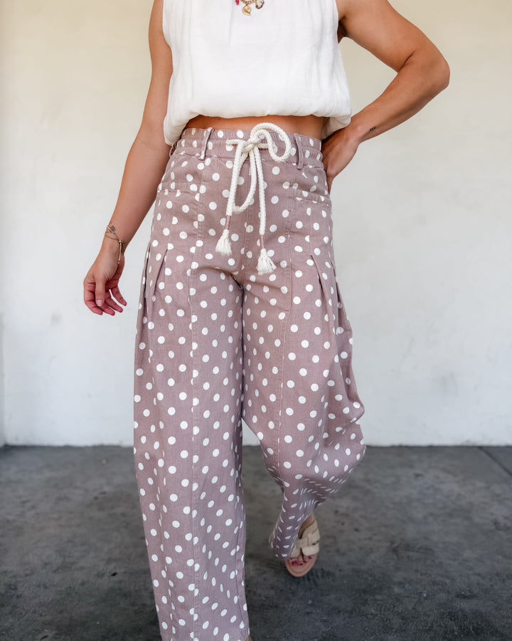 The Polka Dot Pleated Barrel Pants - Taupe