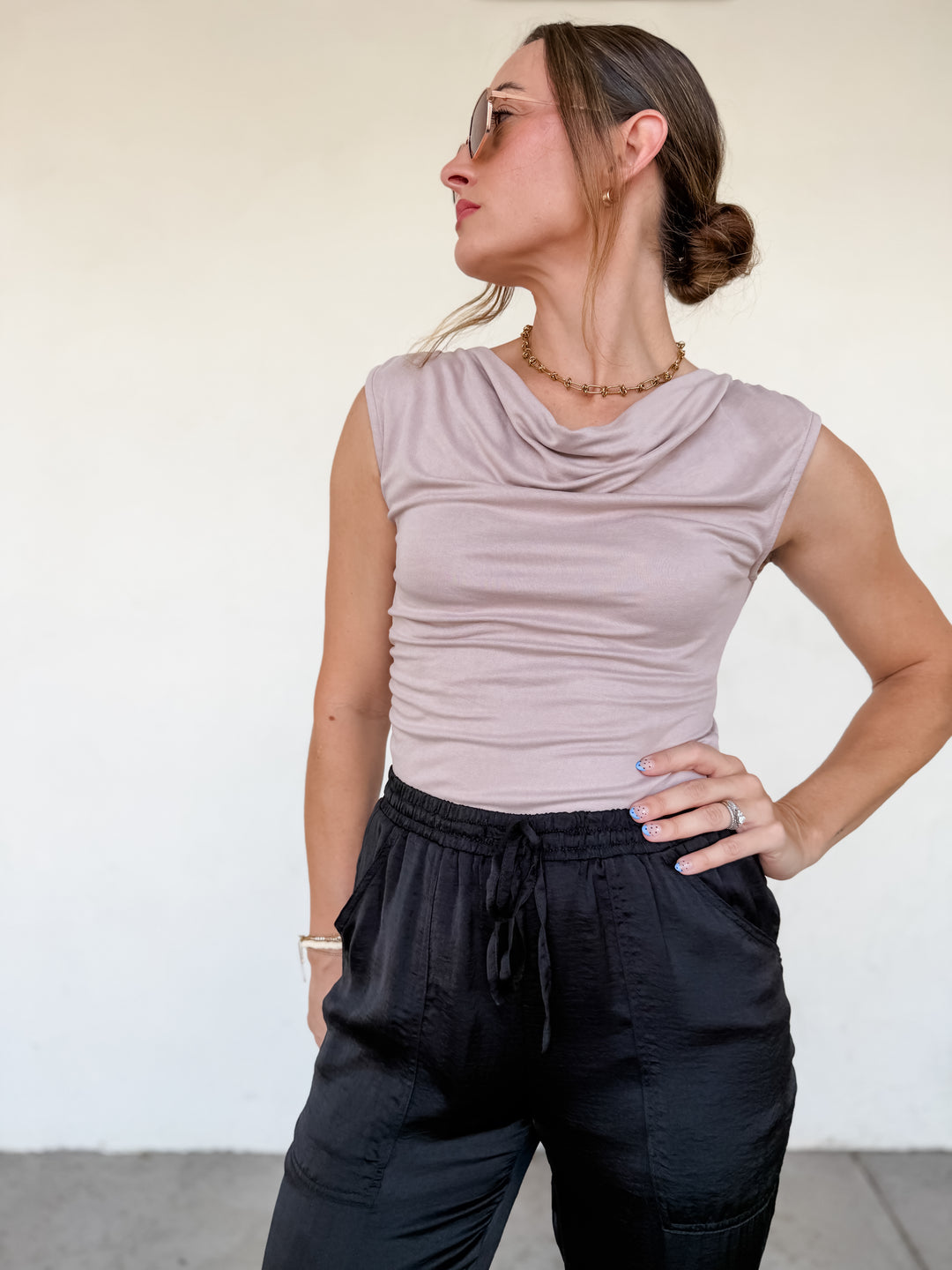 The Bianca Cowl Neck Ruched Top