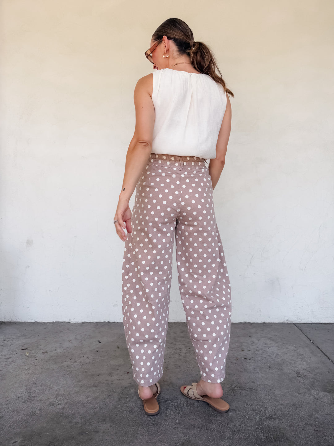 The Polka Dot Pleated Barrel Pants - Taupe