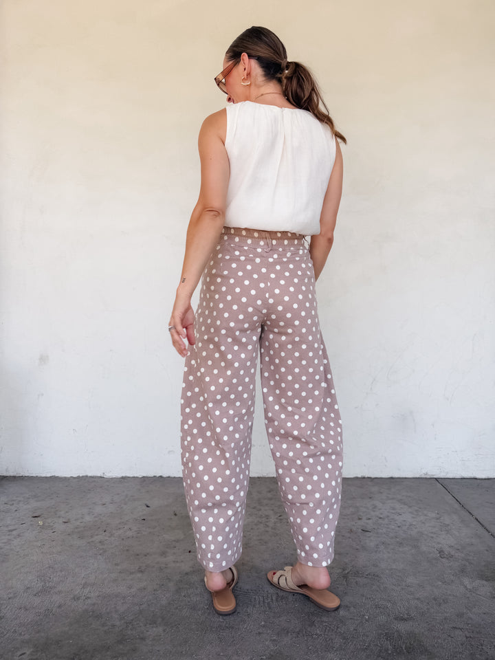The Polka Dot Pleated Barrel Pants - Taupe