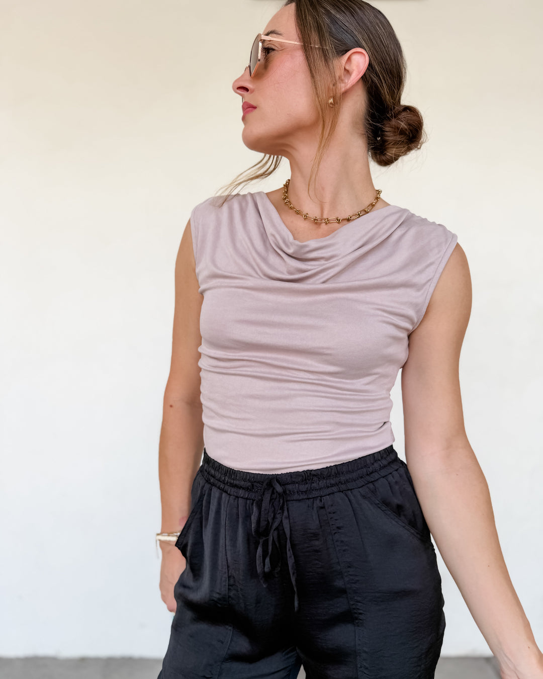 The Bianca Cowl Neck Ruched Top
