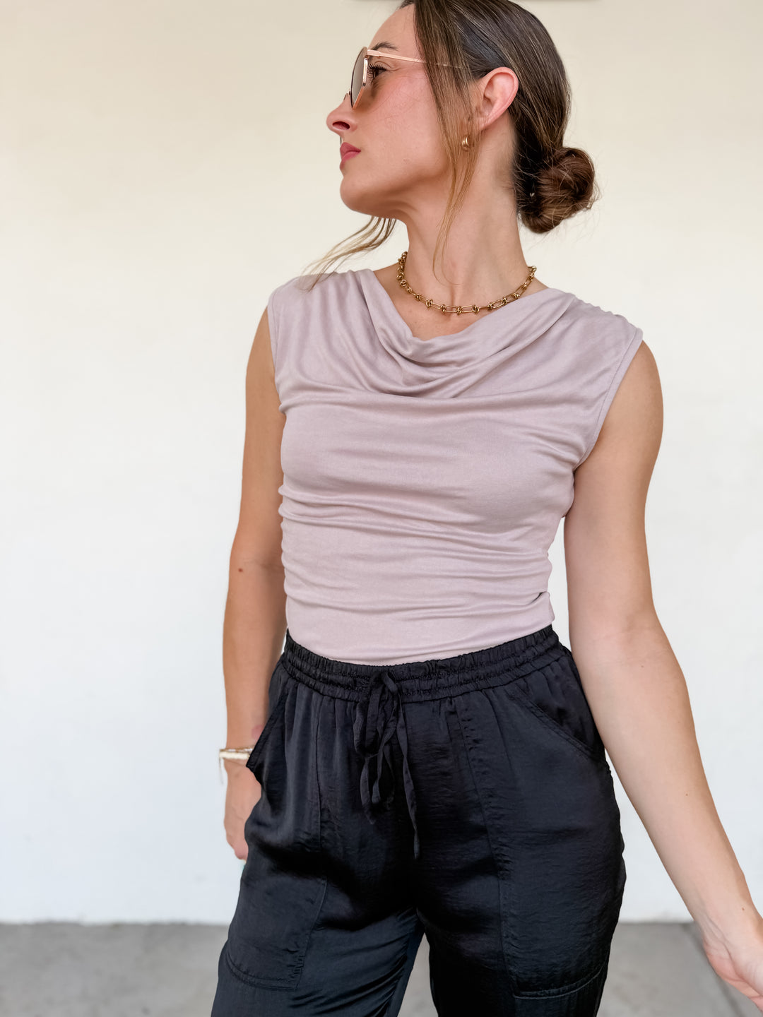 The Olivia Elastic Waist Jogger Pocket Pants - Black