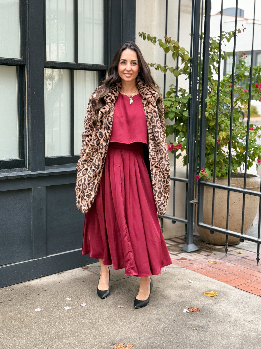 The Genevieve Satin Skirt - Burgundy