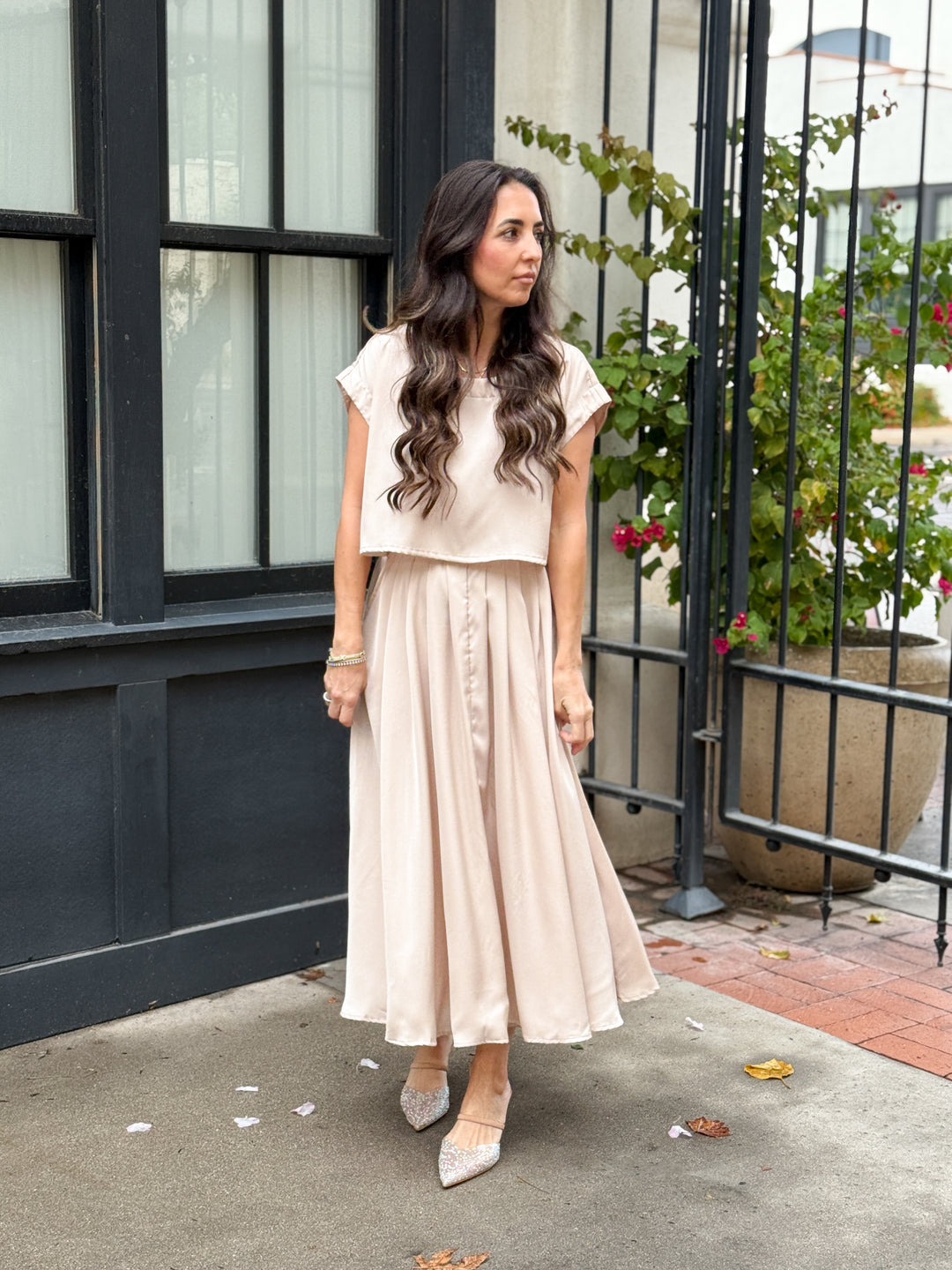 The Genevieve Satin Skirt - Taupe