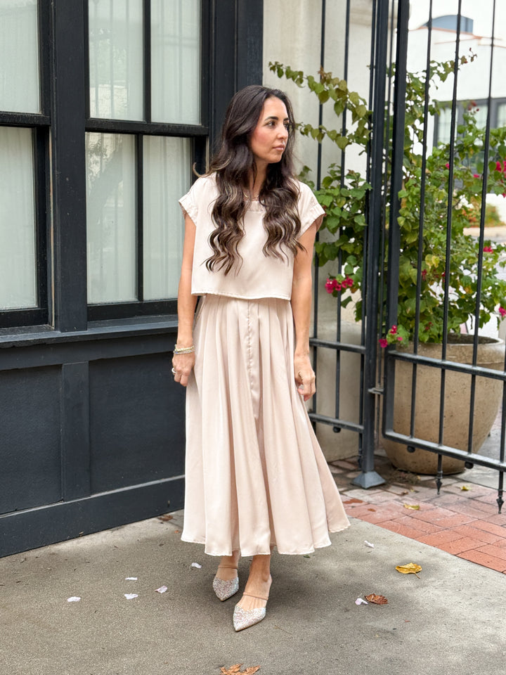 The Genevieve Satin Skirt - Taupe