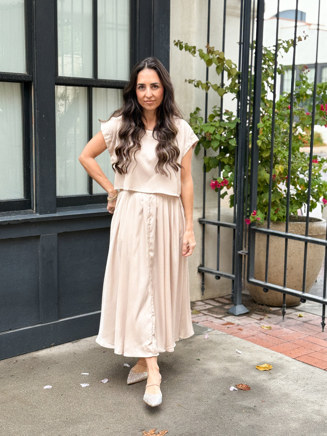 The Genevieve Satin Top - Taupe