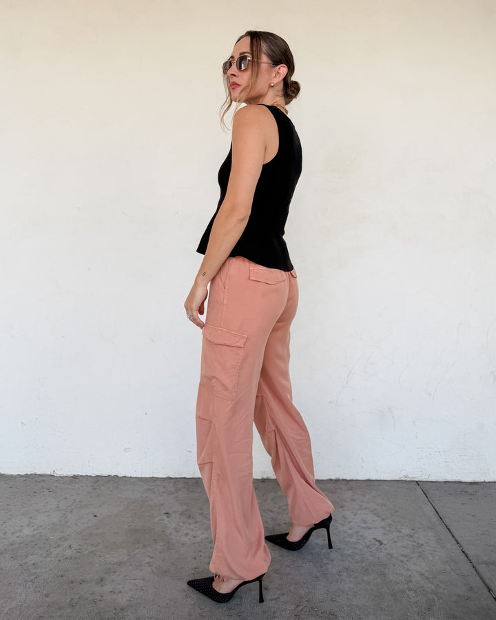 The Harlow Cargo Wide Leg Pants - Peach