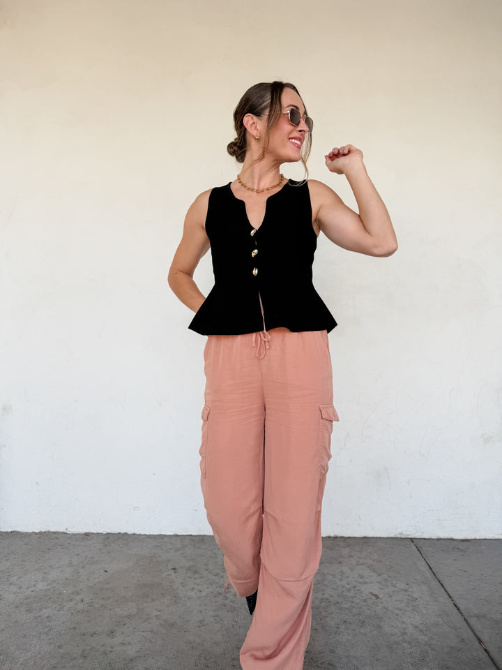 The Harlow Cargo Wide Leg Pants - Peach