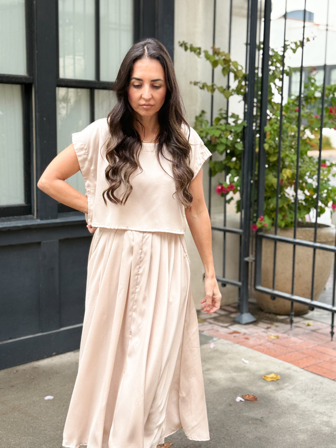 The Genevieve Satin Top - Taupe