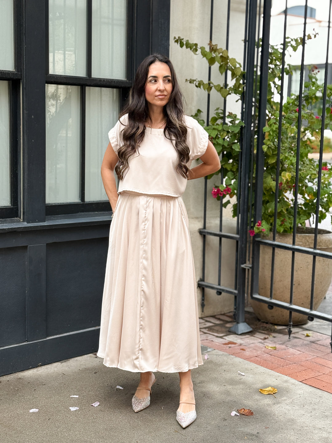 The Genevieve Satin Top - Taupe