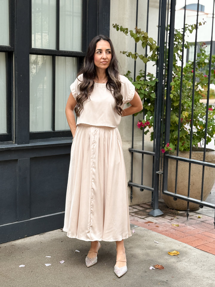 The Genevieve Satin Top - Taupe