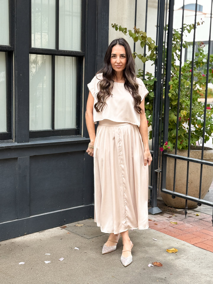 The Genevieve Satin Skirt - Taupe