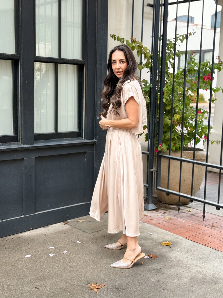 The Genevieve Satin Skirt - Taupe