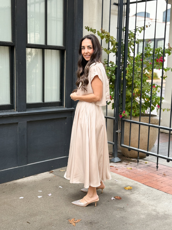 The Genevieve Satin Top - Taupe