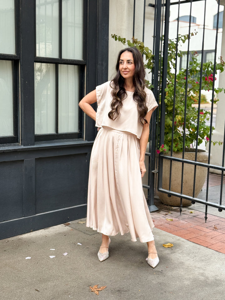 The Genevieve Satin Top - Taupe