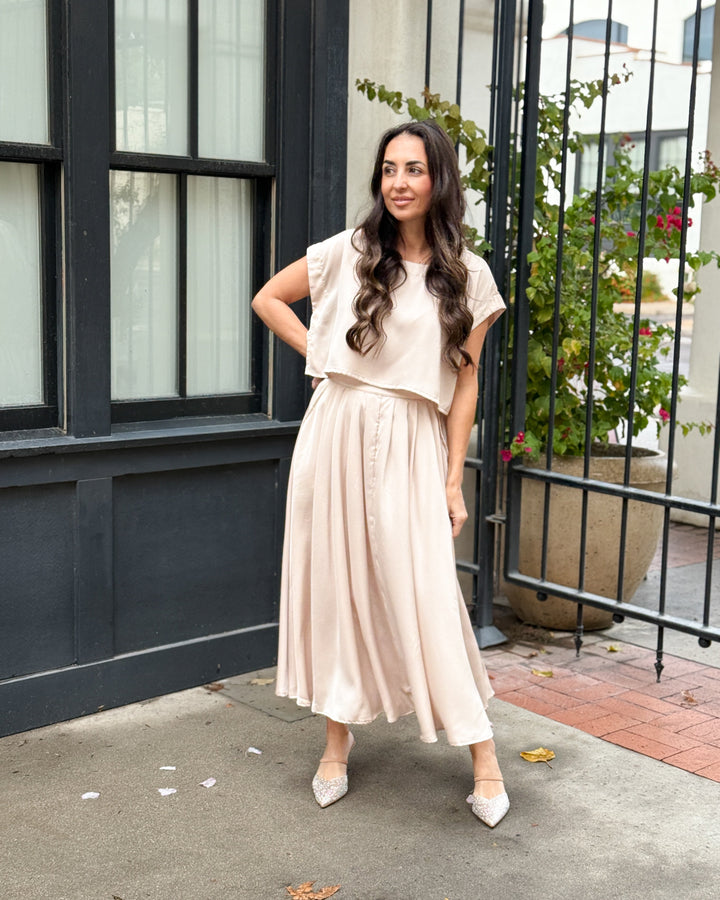 The Genevieve Satin Skirt - Taupe