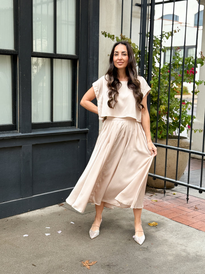 The Genevieve Satin Skirt - Taupe