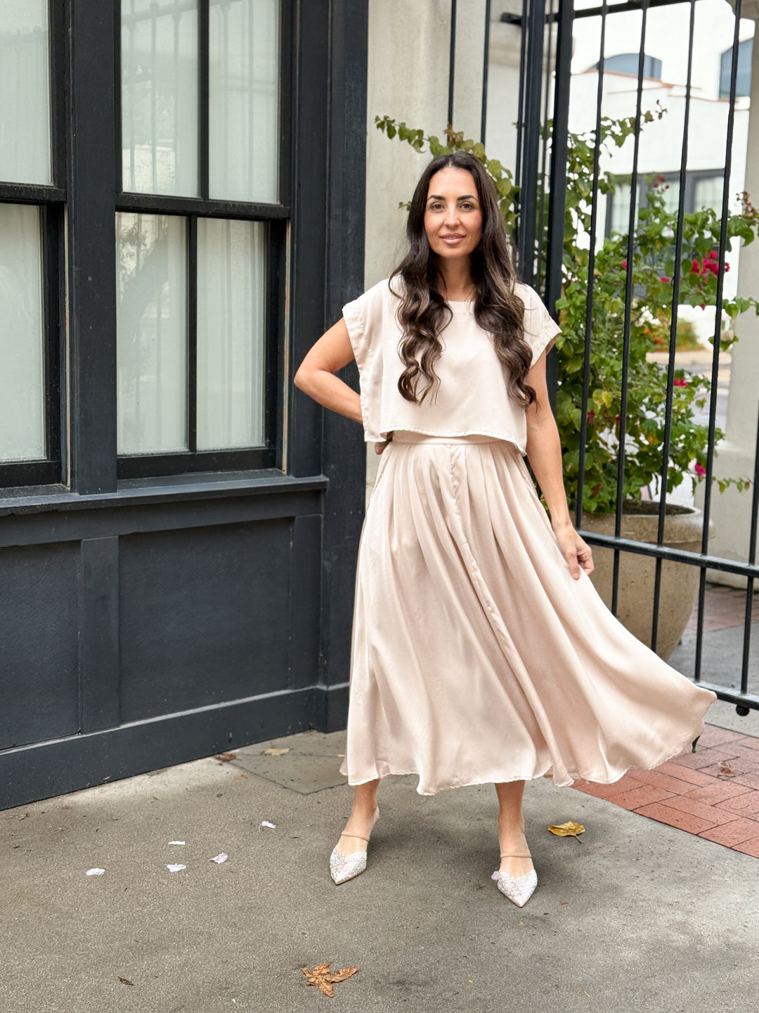 The Genevieve Satin Skirt - Taupe