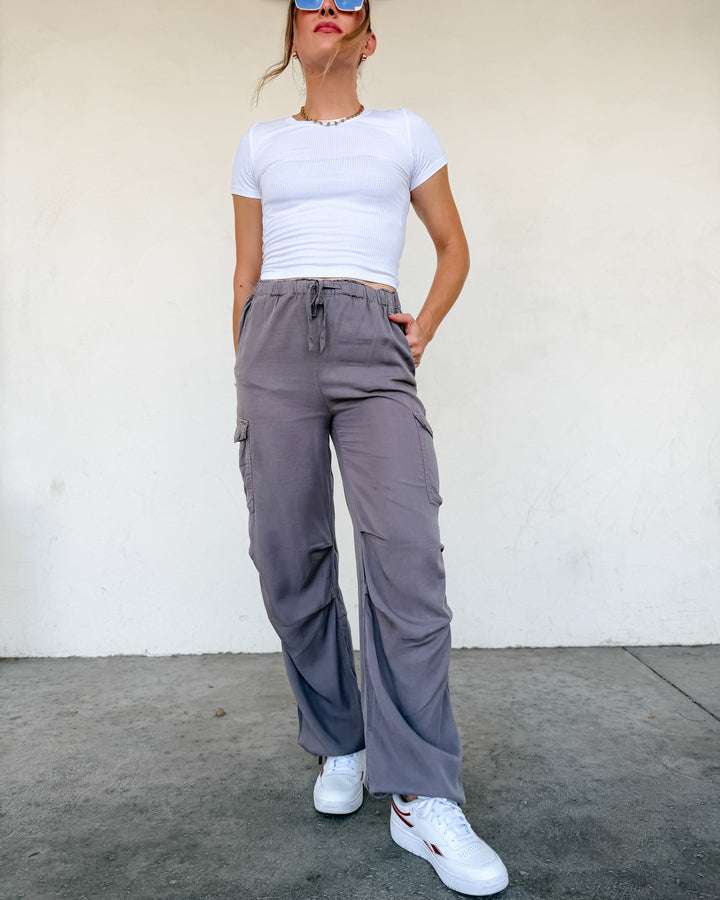 The Harlow Cargo Wide Leg Pants - Dark Gray