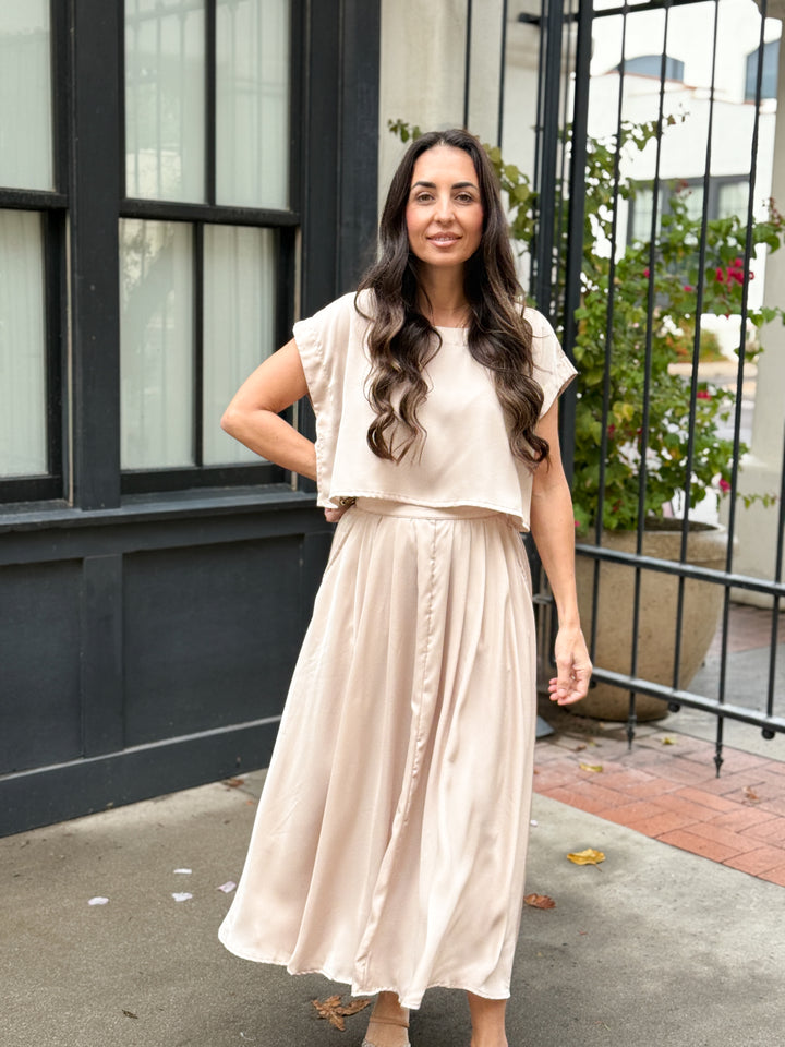 The Genevieve Satin Skirt - Taupe