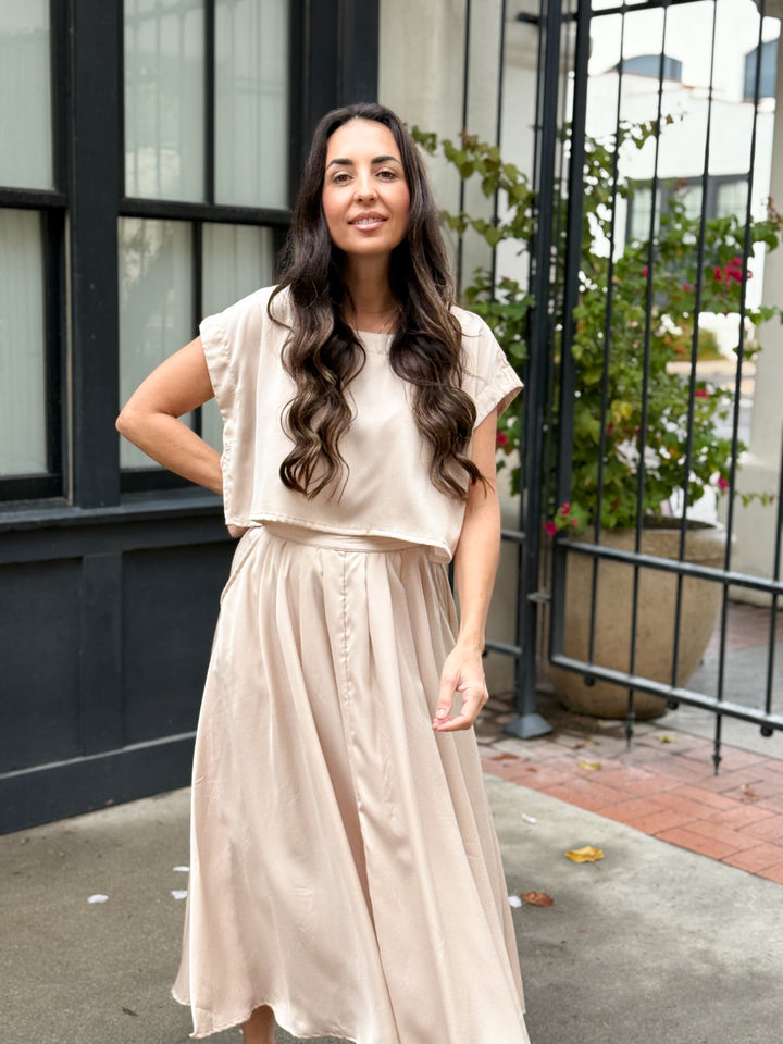 The Genevieve Satin Skirt - Taupe