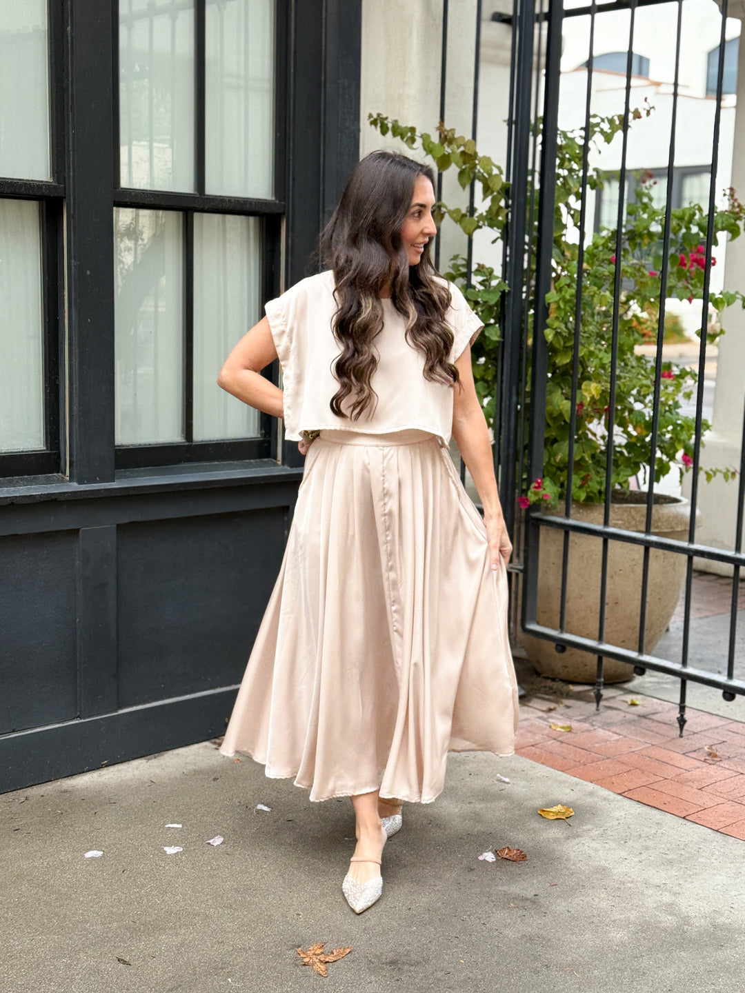 The Genevieve Satin Top - Taupe