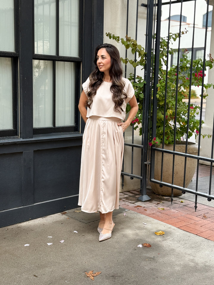 The Genevieve Satin Skirt - Taupe