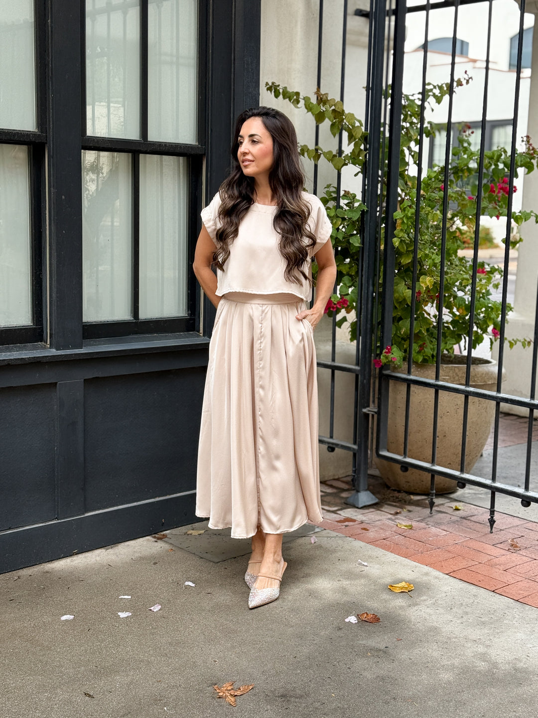 The Genevieve Satin Top - Taupe