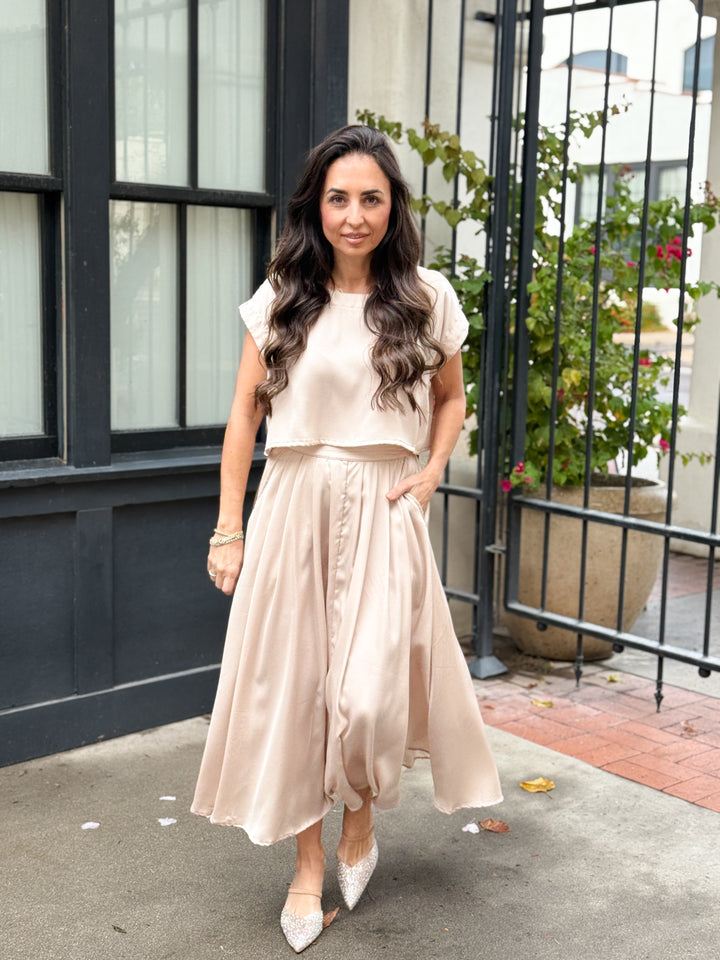 The Genevieve Satin Skirt - Taupe