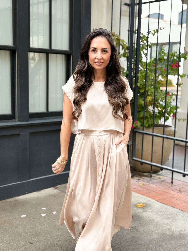 The Genevieve Satin Skirt - Taupe