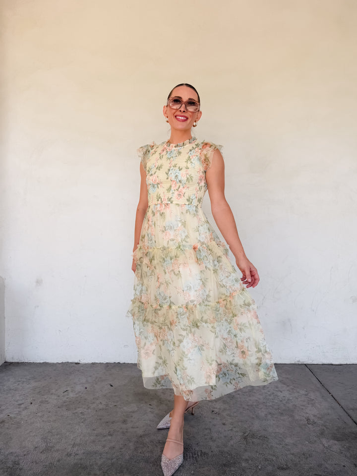 The Rosalie Floral Ruffle Maxi Dress - Pink Multi