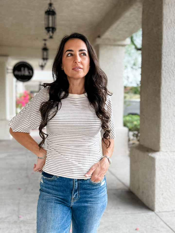The Mary Striped Dolman Knit Top - Black/White