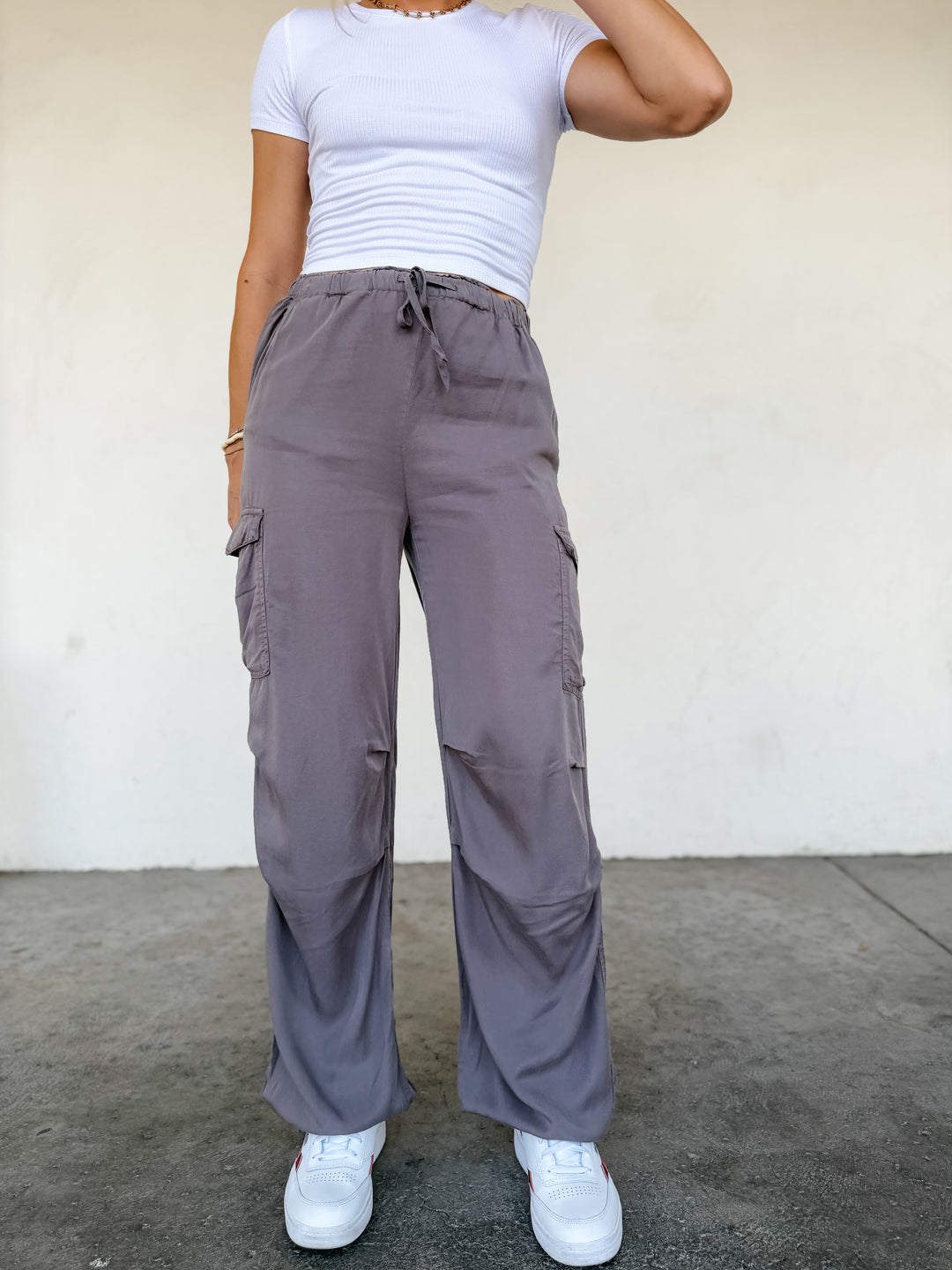 The Harlow Cargo Wide Leg Pants - Dark Gray