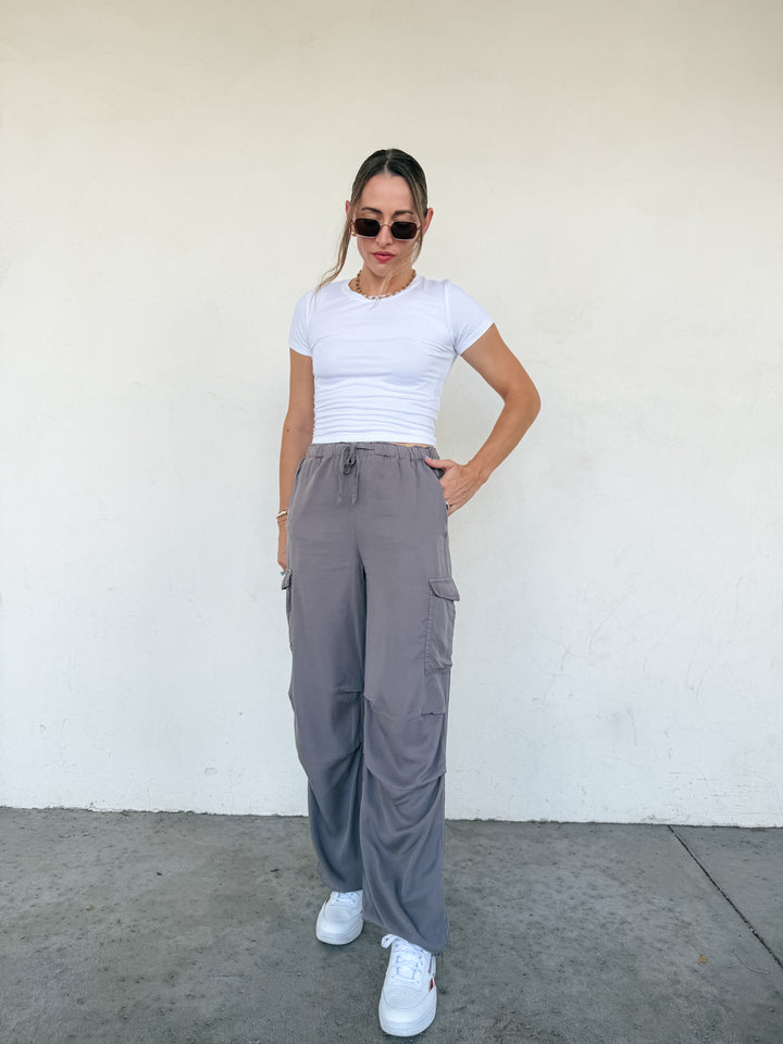 The Harlow Cargo Wide Leg Pants - Dark Gray