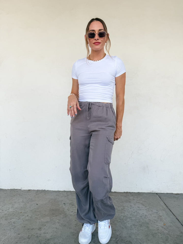 The Harlow Cargo Wide Leg Pants - Dark Gray